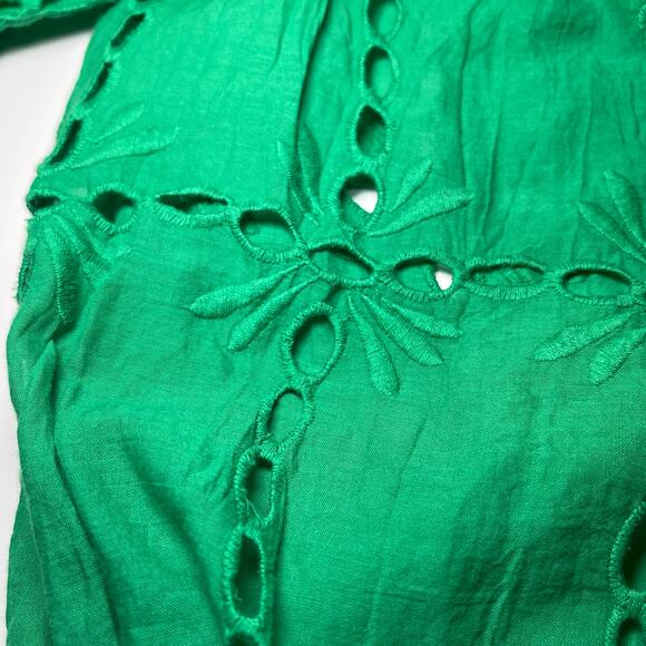 INC INDIAN SUMMER OFF THE SHOULDER GREEN EYELET PEASANT BLOUSE SIZE 6P - Picture 4 of 5